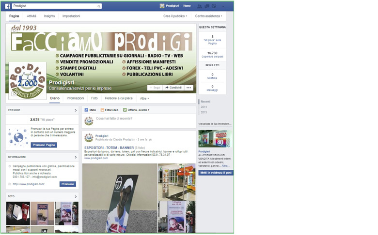 Pagina facebook Prodigi sponsorizzazione su social network